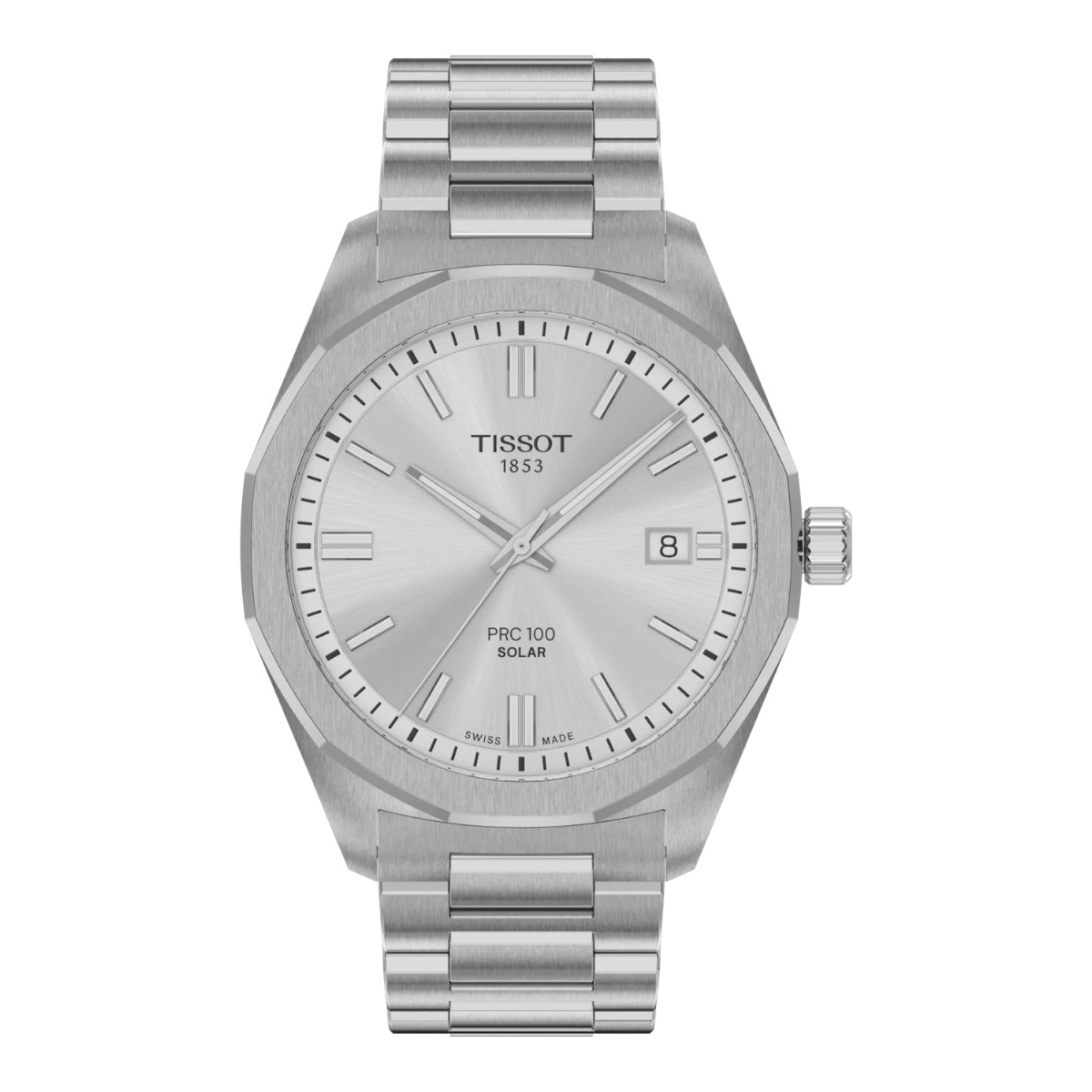 Tissot PRC 100 Solar Quartz 39mm Men's Watch, Silver Dial