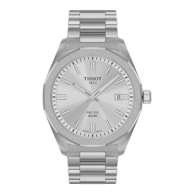 Tissot PRC 100 Solar Quartz 39mm Men's Watch, Silver Dial