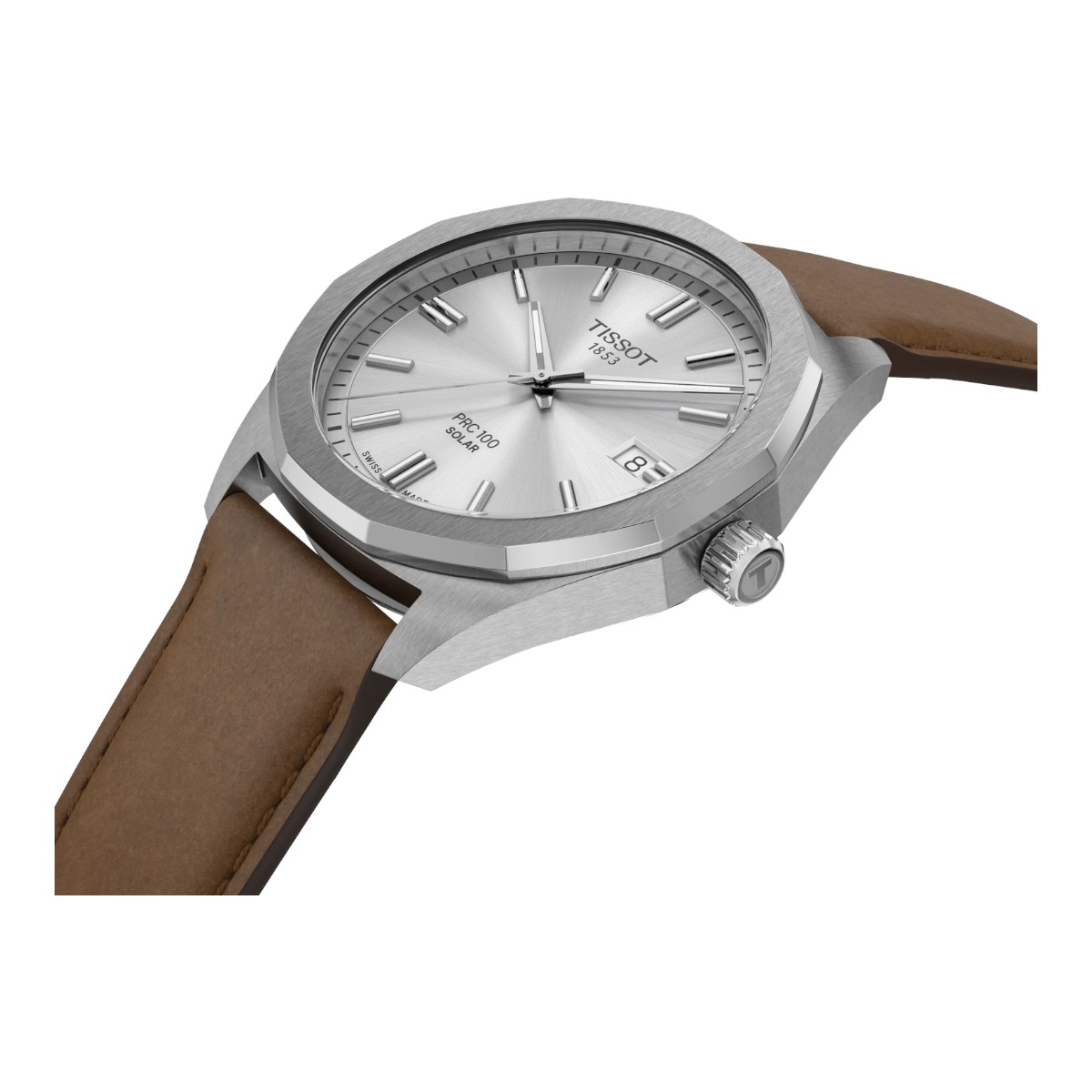 Tissot PRC 100 Solar Quartz 39mm Men's Watch, Silver Dial and Brown Strap