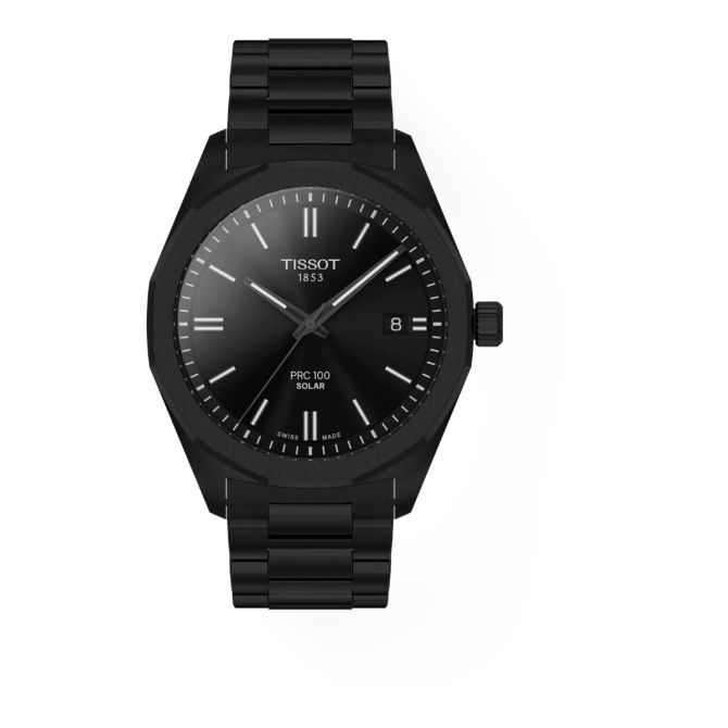 Tissot PRC 100 Solar Quartz 39mm Men's Watch, Black Dial