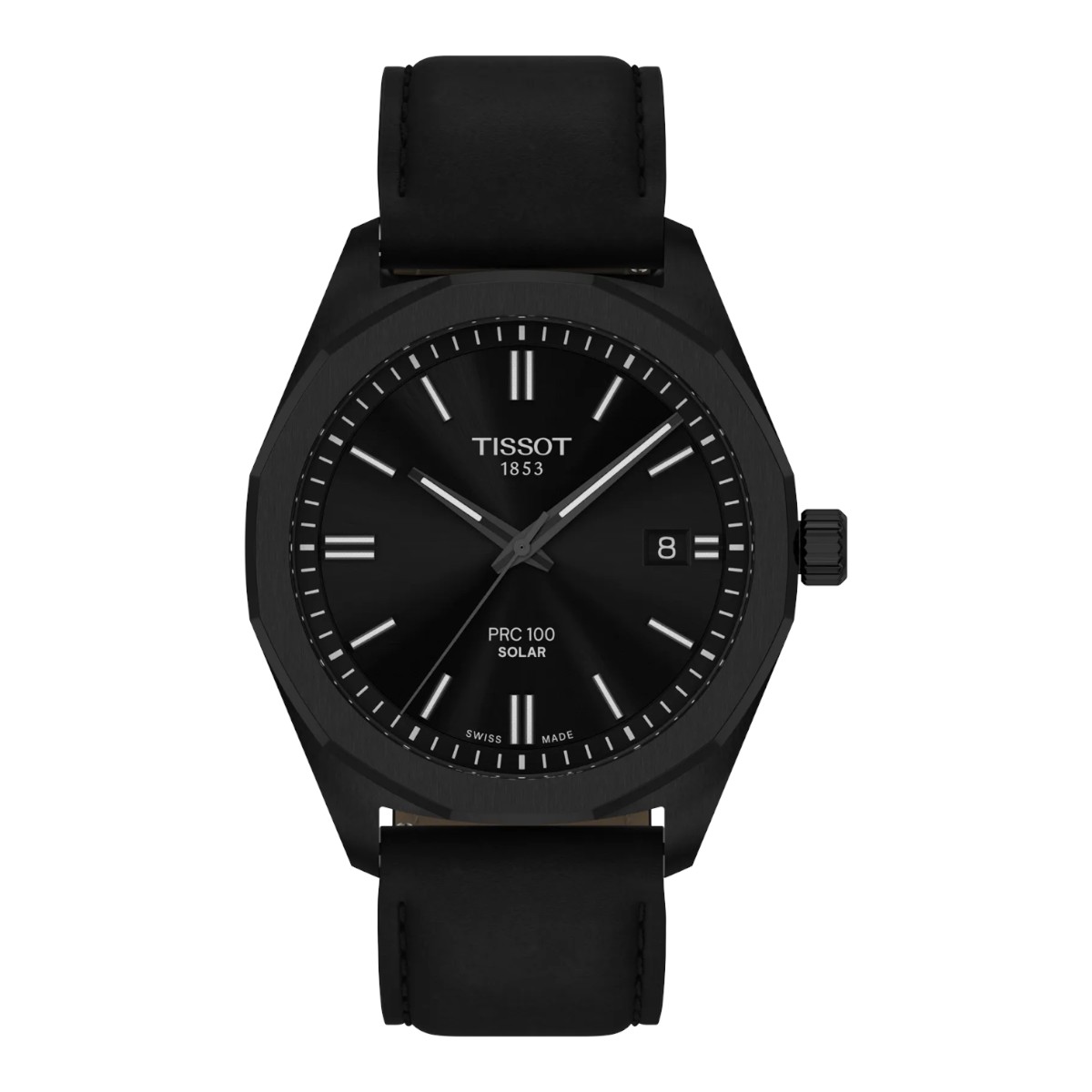 Tissot PRC 100 Solar Quartz 39mm Men's Watch, Black Dial and Black Strap