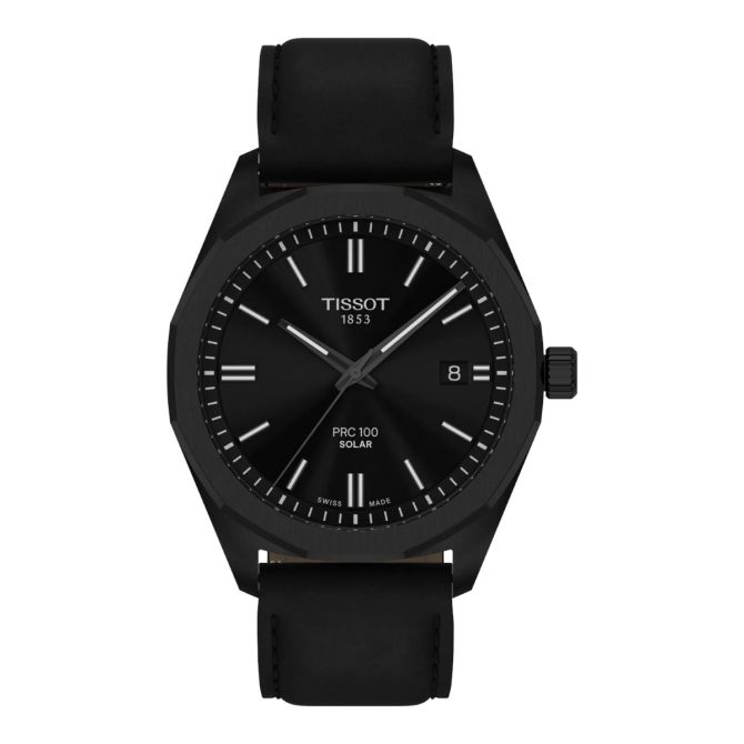 Tissot PRC 100 Solar Quartz 39mm Men's Watch, Black Dial and Black Strap