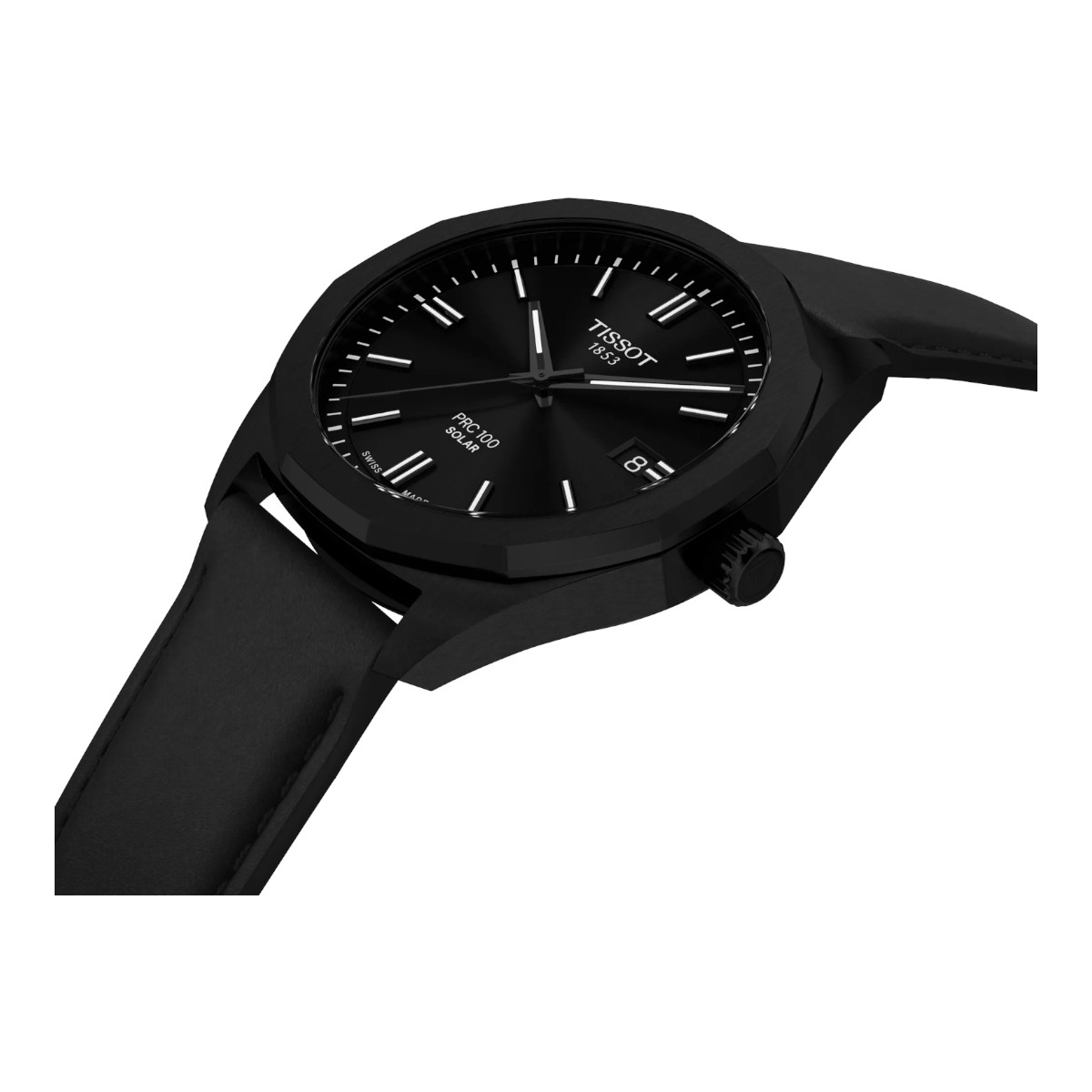 Tissot PRC 100 Solar Quartz 39mm Men's Watch, Black Dial and Black Strap
