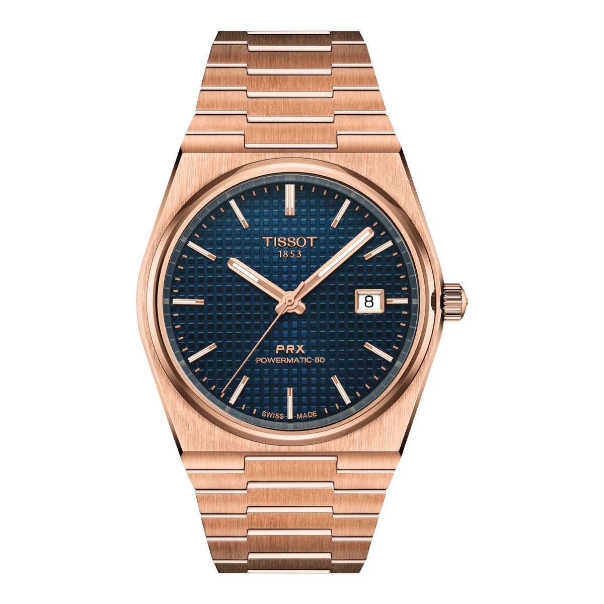 Tissot PRX Powermatic 80 40mm Men's Watch, Blue Dial and Rose Gold Stainless Steel Bracelet