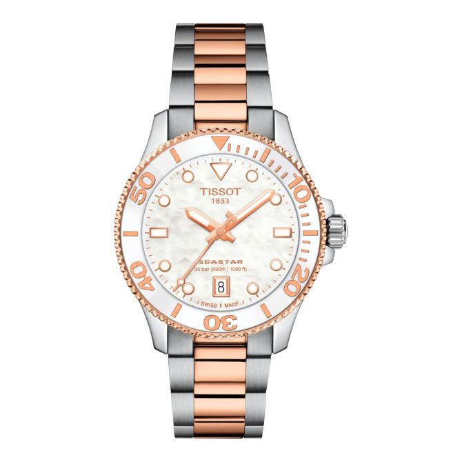 Tissot Seastar 1000 Quartz 36mm Women's Watch, White Mother Of Pearl Dial
