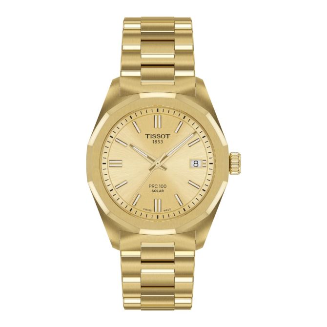 Tissot PRC 100 Solar 34mm Women's Watch, Gold PVD Dial