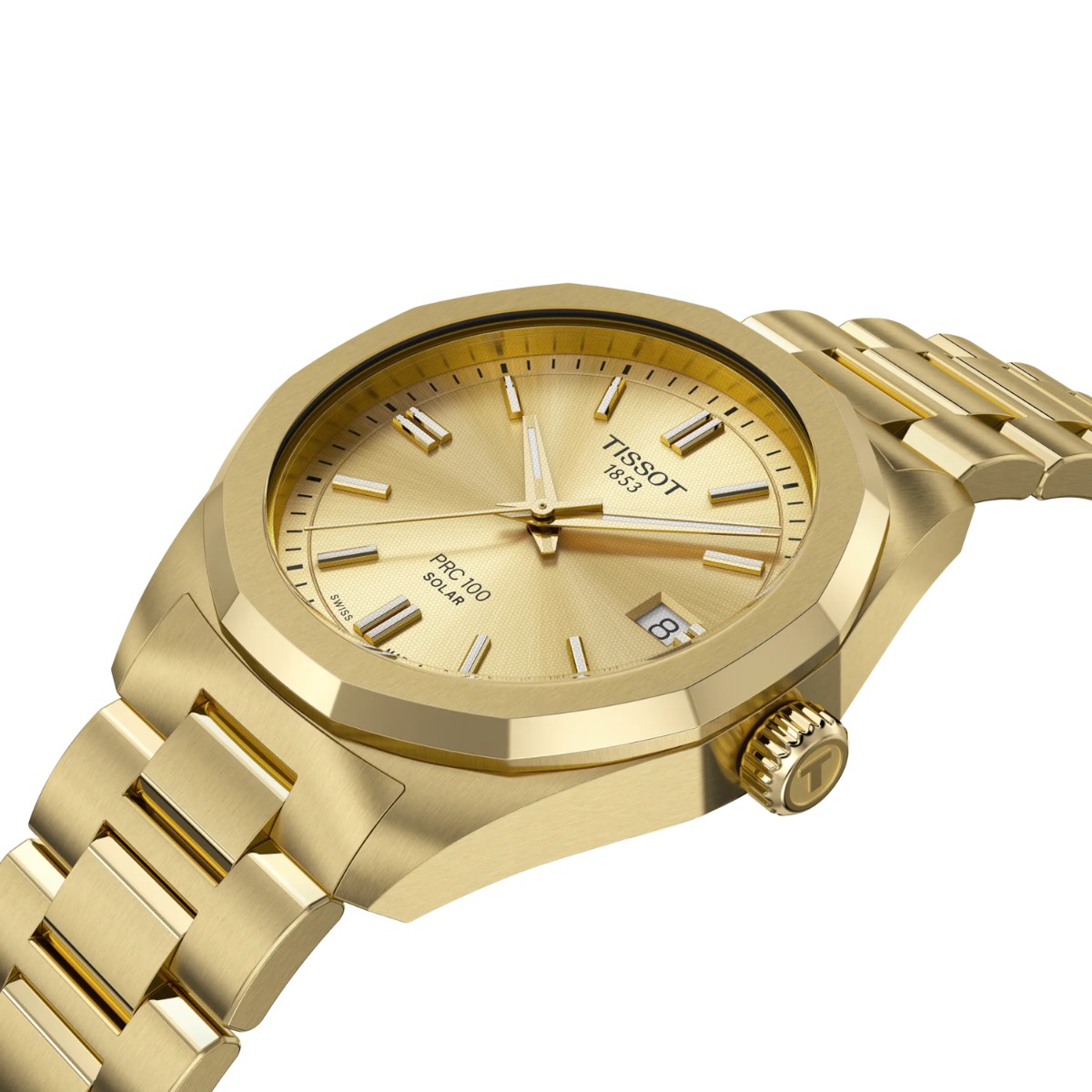 Tissot PRC 100 Solar 34mm Women's Watch, Gold PVD Dial