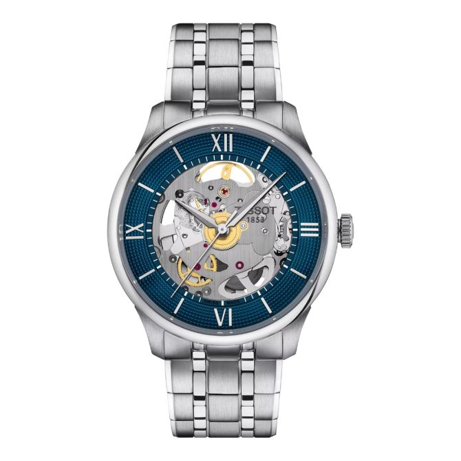 Tissot Chemin Des Tourelles 39mm Men's Watch, Blue Skeleton Dial