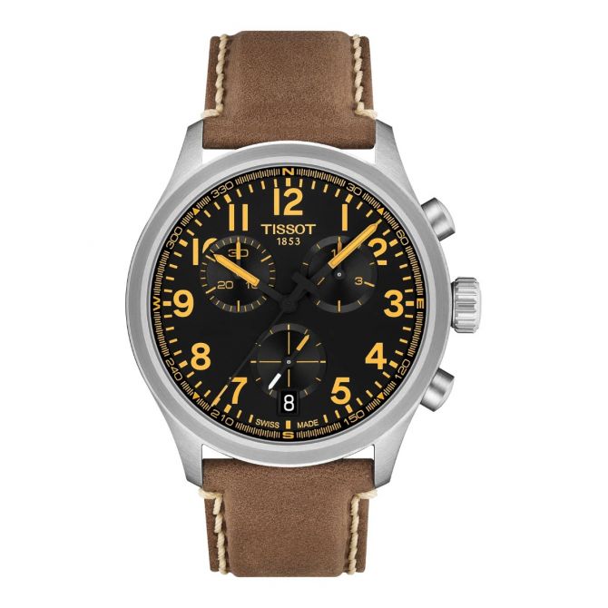 Tissot Chronograph L 42mm Men's Watch, Black Dial and Brown Strap