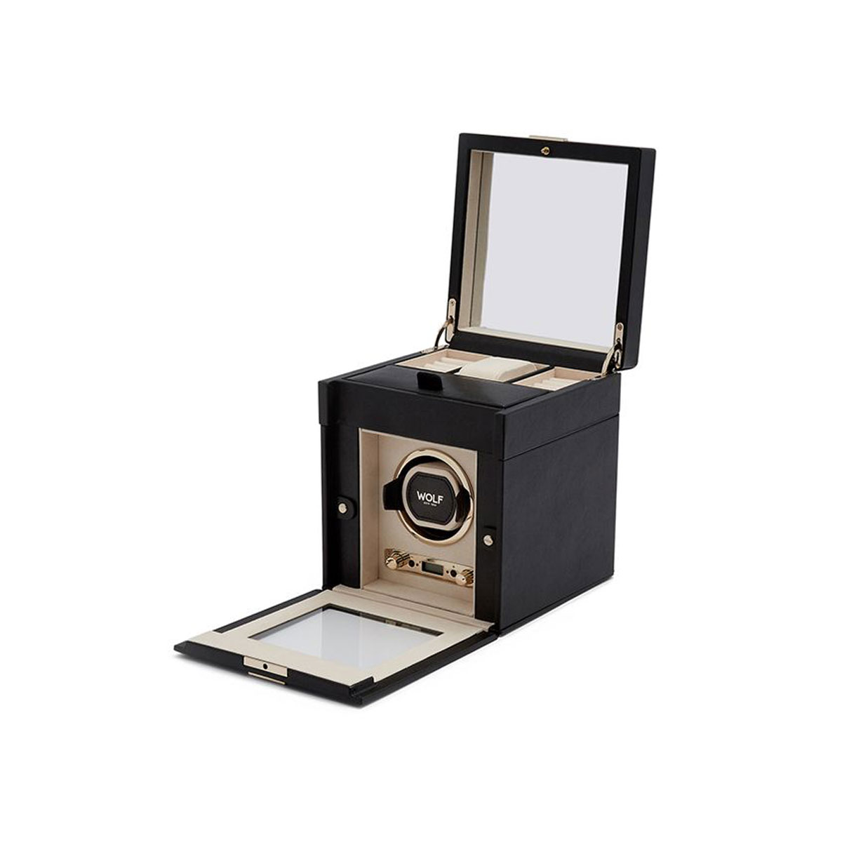 WOLF Palermo Single Winder with Jewelry Storage, Palermo Black Anthracite