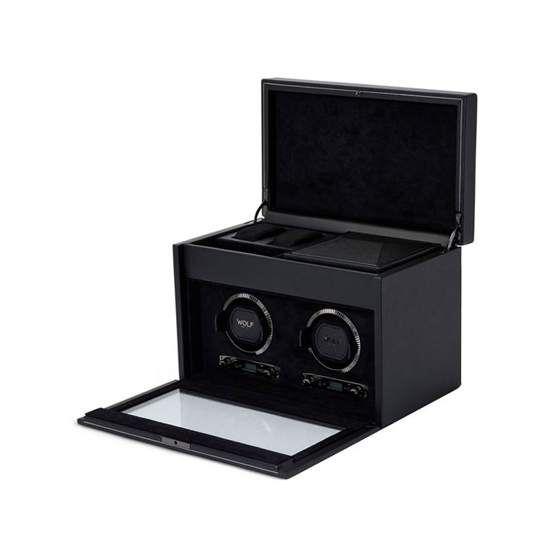 WOLF Double Watch Winder with Storage, British Racing Black