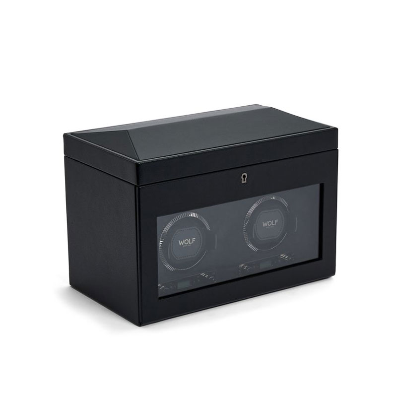 WOLF Double Watch Winder with Storage, British Racing Black