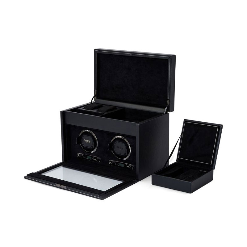 WOLF Double Watch Winder with Storage, British Racing Black