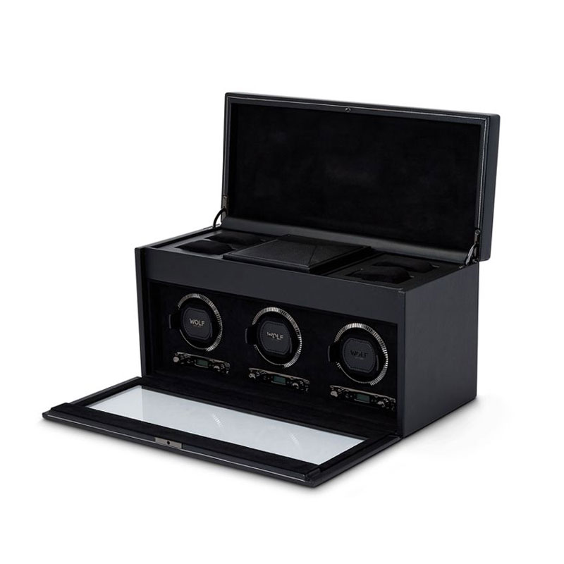WOLF Triple Watch Winder with Storage,  British Racing Black