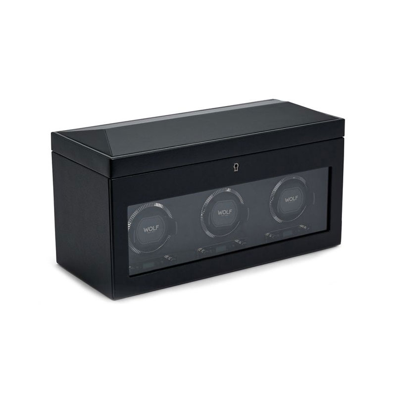WOLF Triple Watch Winder with Storage,  British Racing Black
