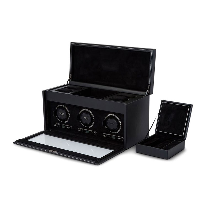 WOLF Triple Watch Winder with Storage,  British Racing Black