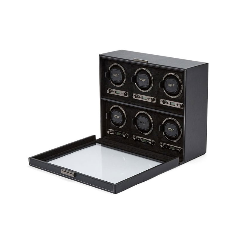 WOLF 6 Piece Watch Winder, British Racing Black