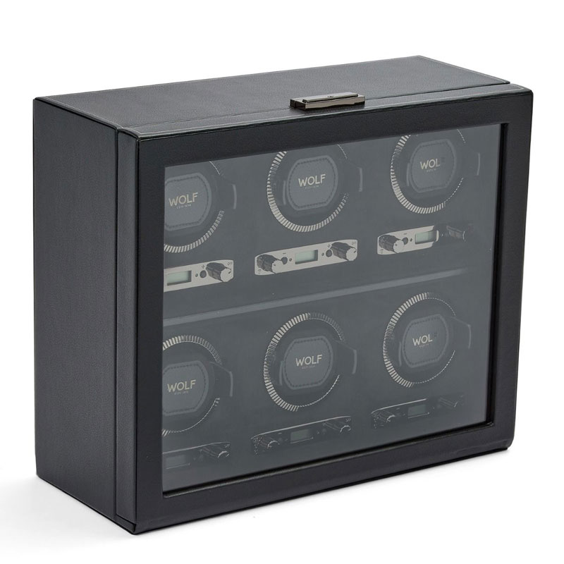 WOLF 6 Piece Watch Winder, British Racing Black