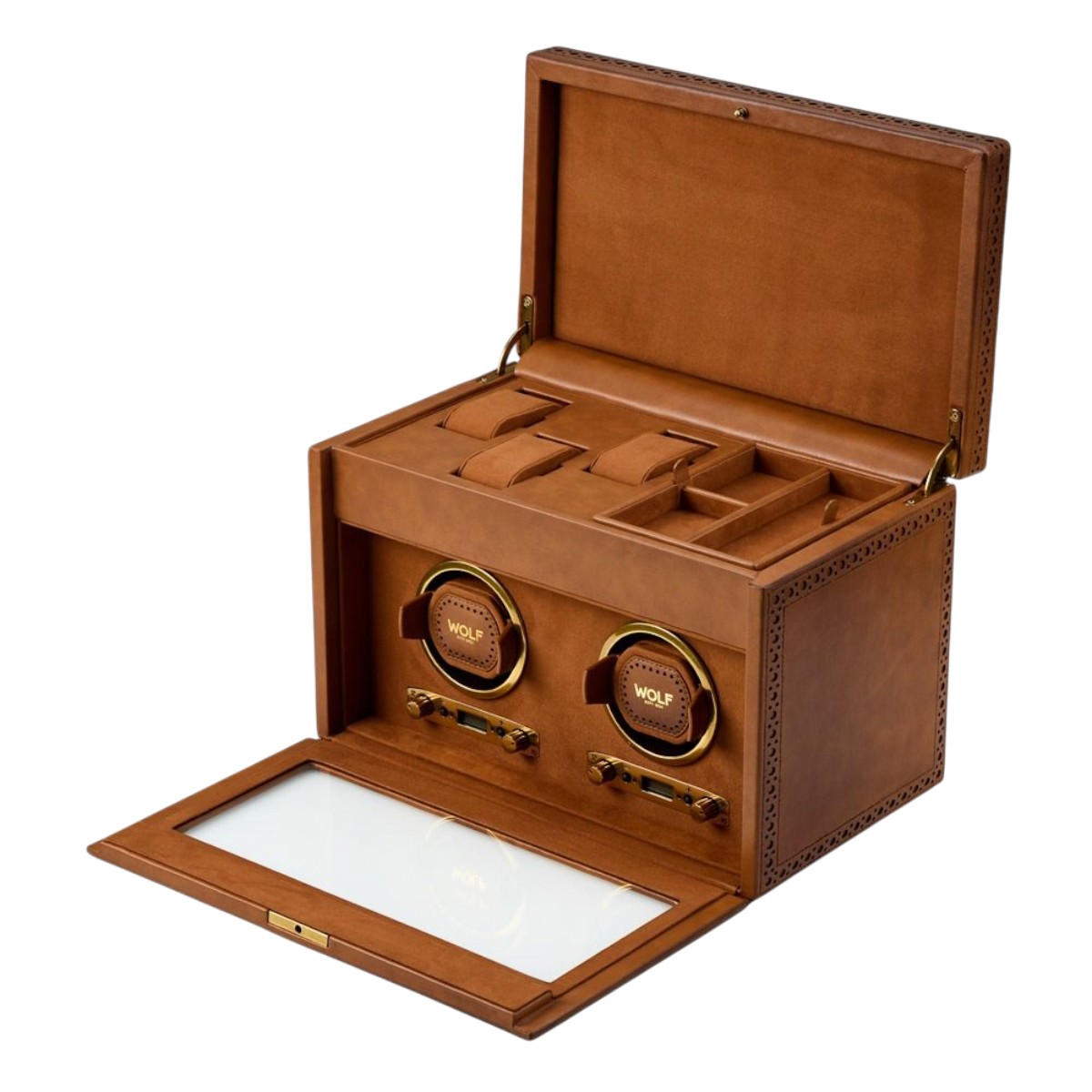 WOLF Brogue Double Winder With Storage, Burnished Brown