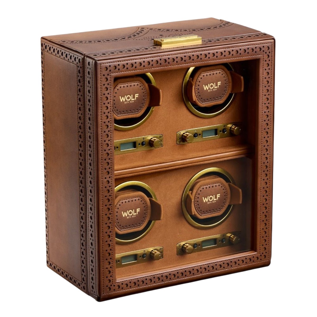 WOLF Brogue 4 Piece Watch Winder, Burnished Brown