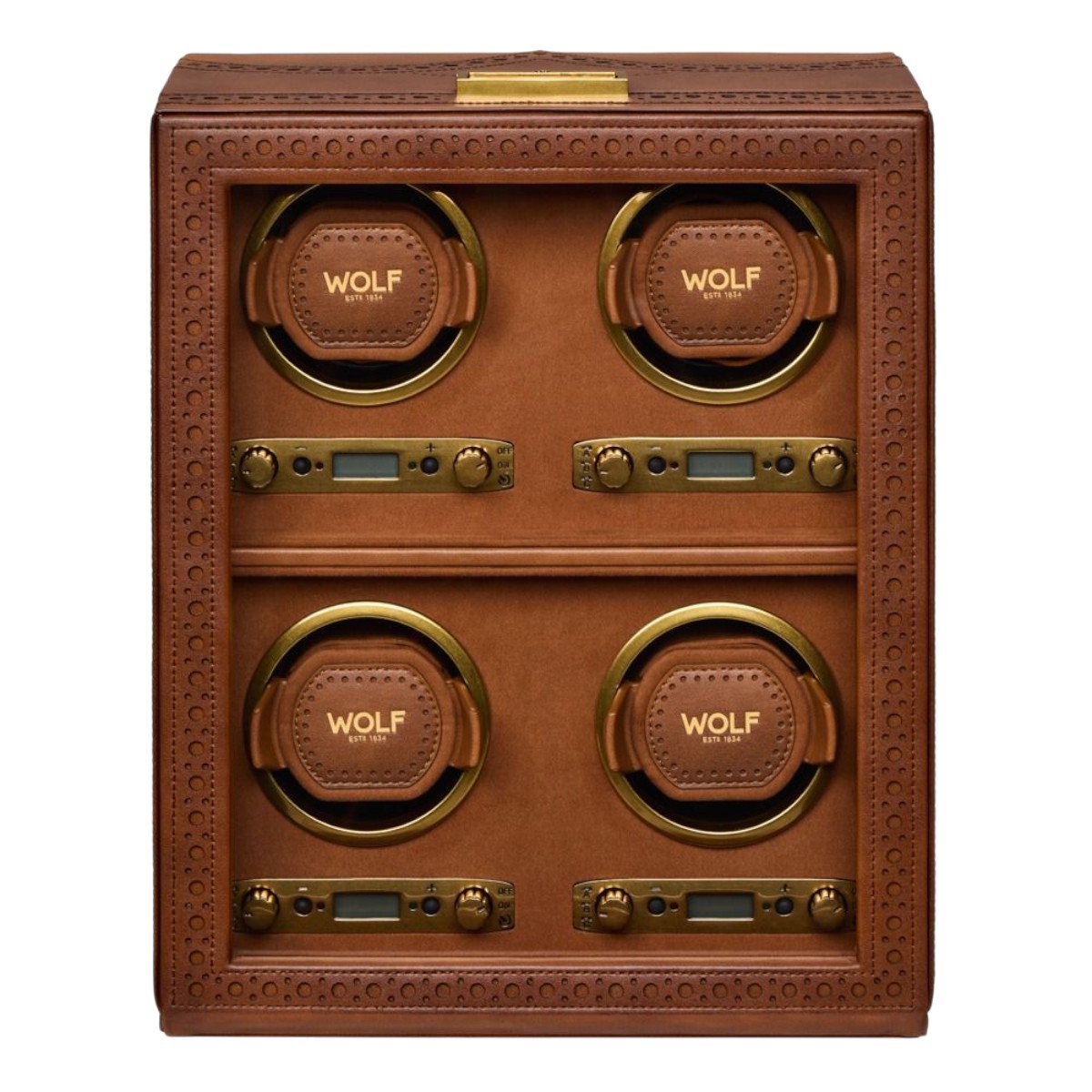 WOLF Brogue 4 Piece Watch Winder, Burnished Brown