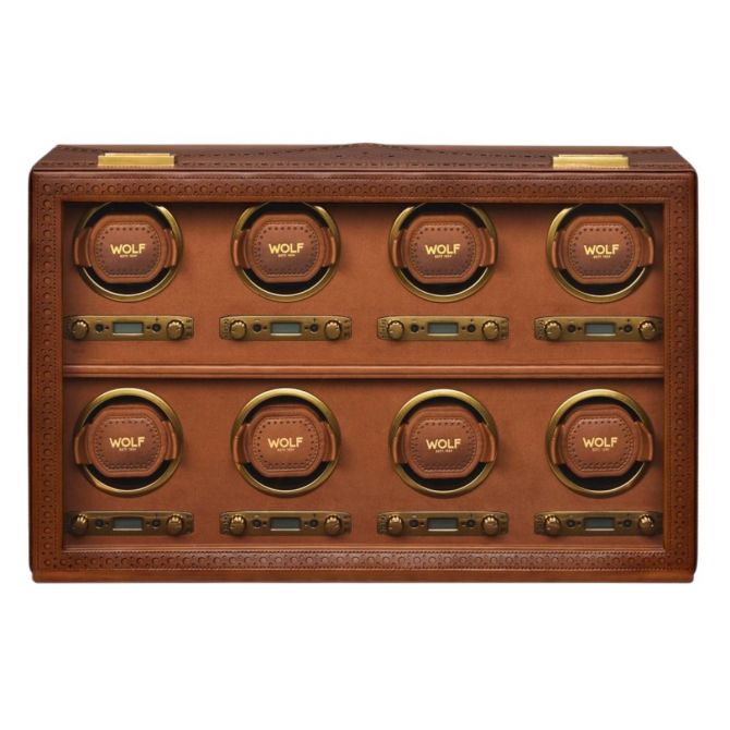 WOLF Brogue 8 Piece Watch Winder, Burnished Brown