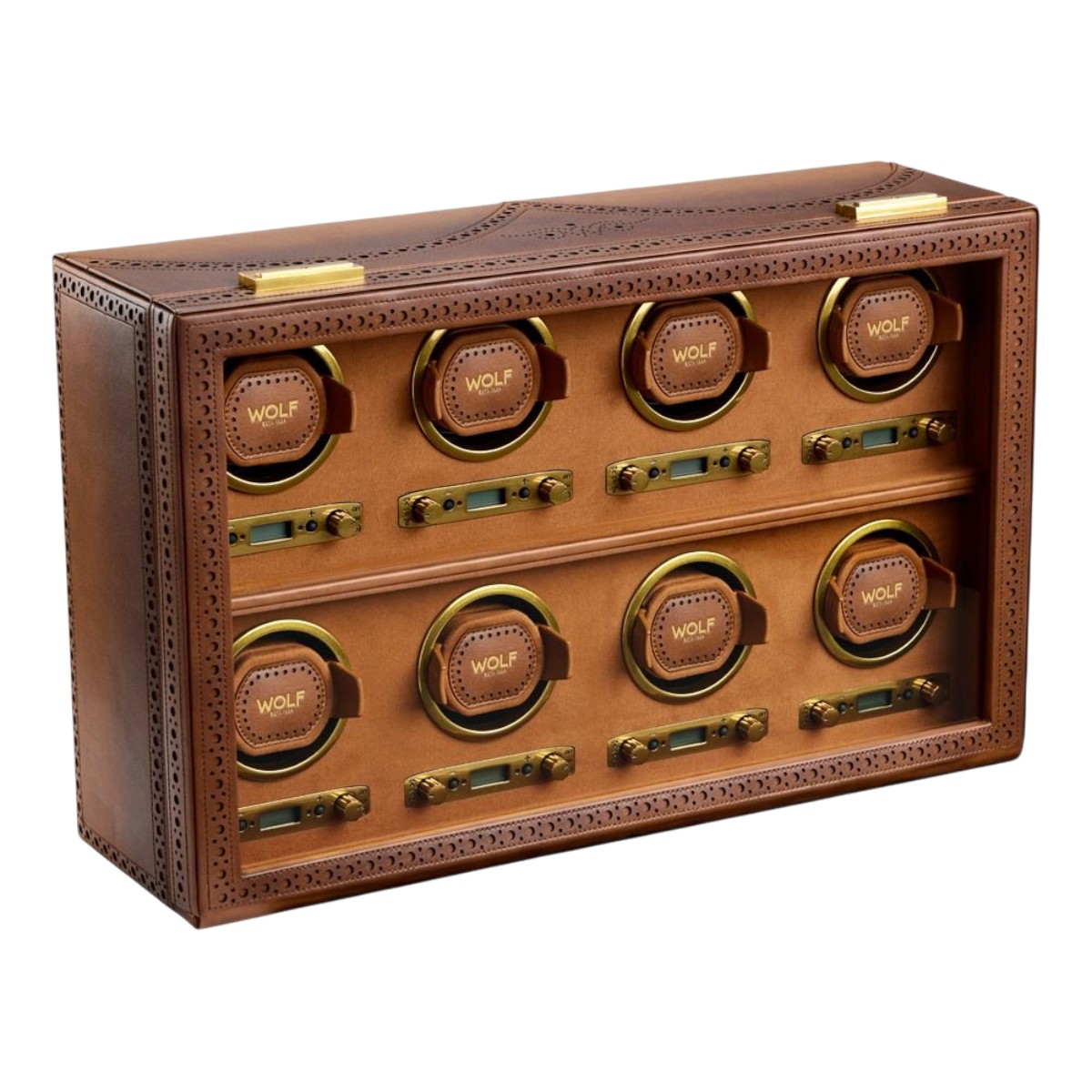 WOLF Brogue 8 Piece Watch Winder, Burnished Brown
