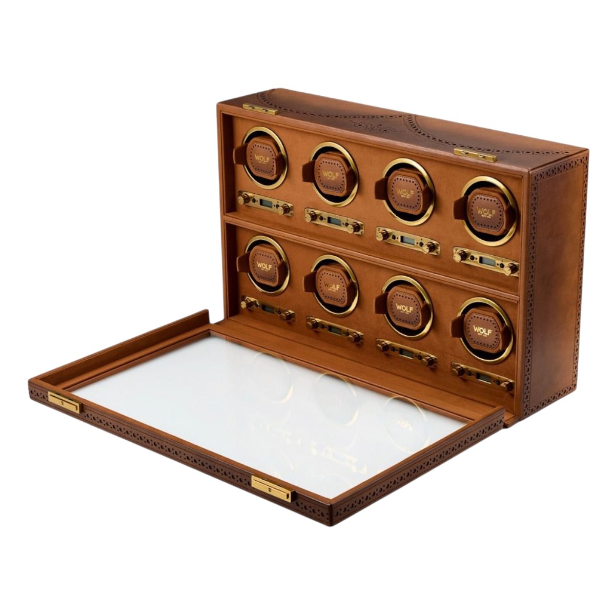 WOLF Brogue 8 Piece Watch Winder, Burnished Brown