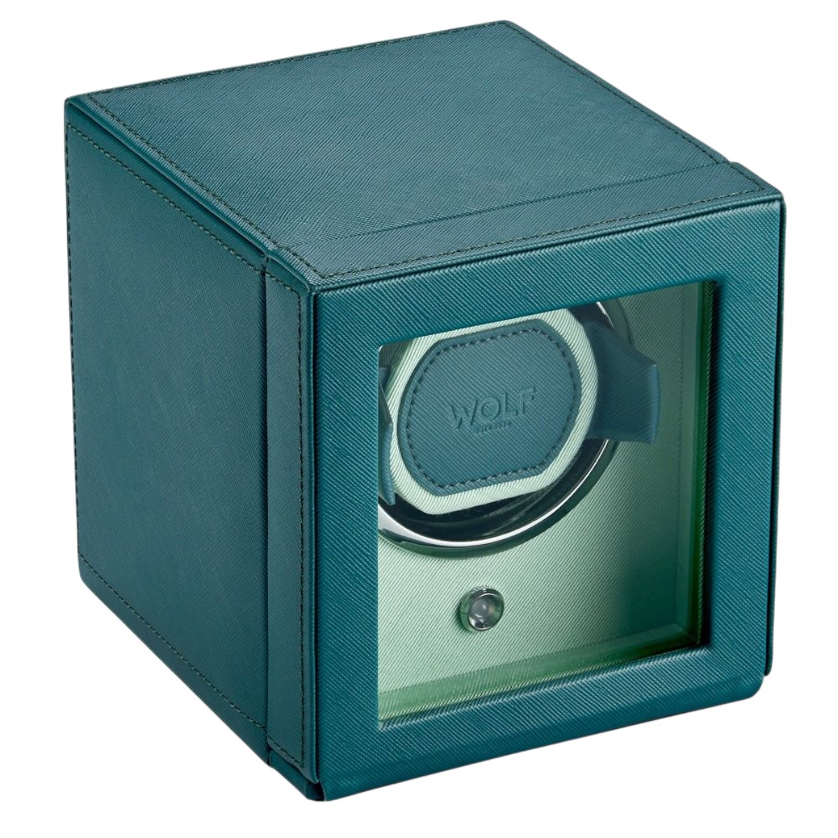 WOLF Cub Single Watch Winder With Cover, Seltzer Teal and Mint