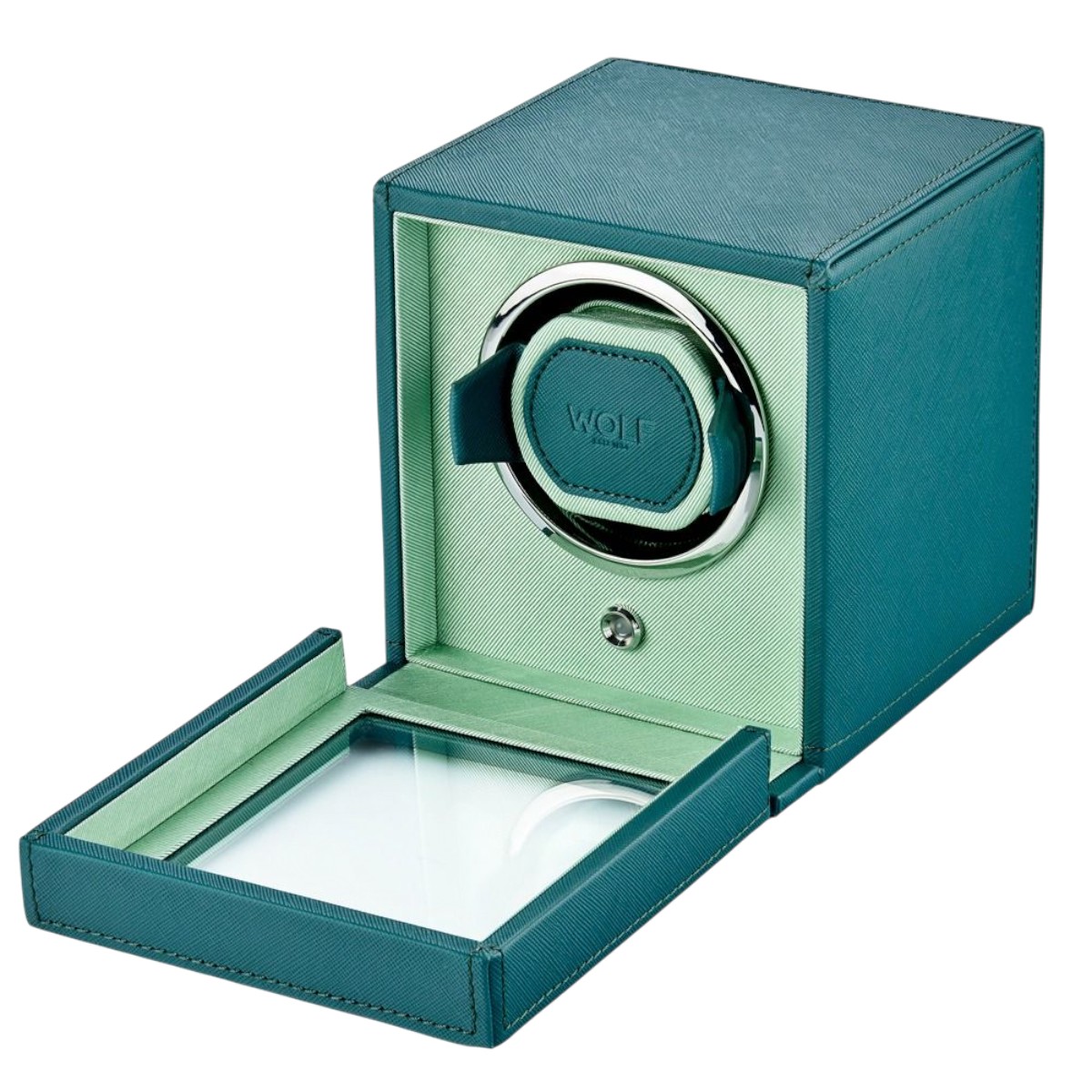 WOLF Cub Single Watch Winder With Cover, Seltzer Teal and Mint