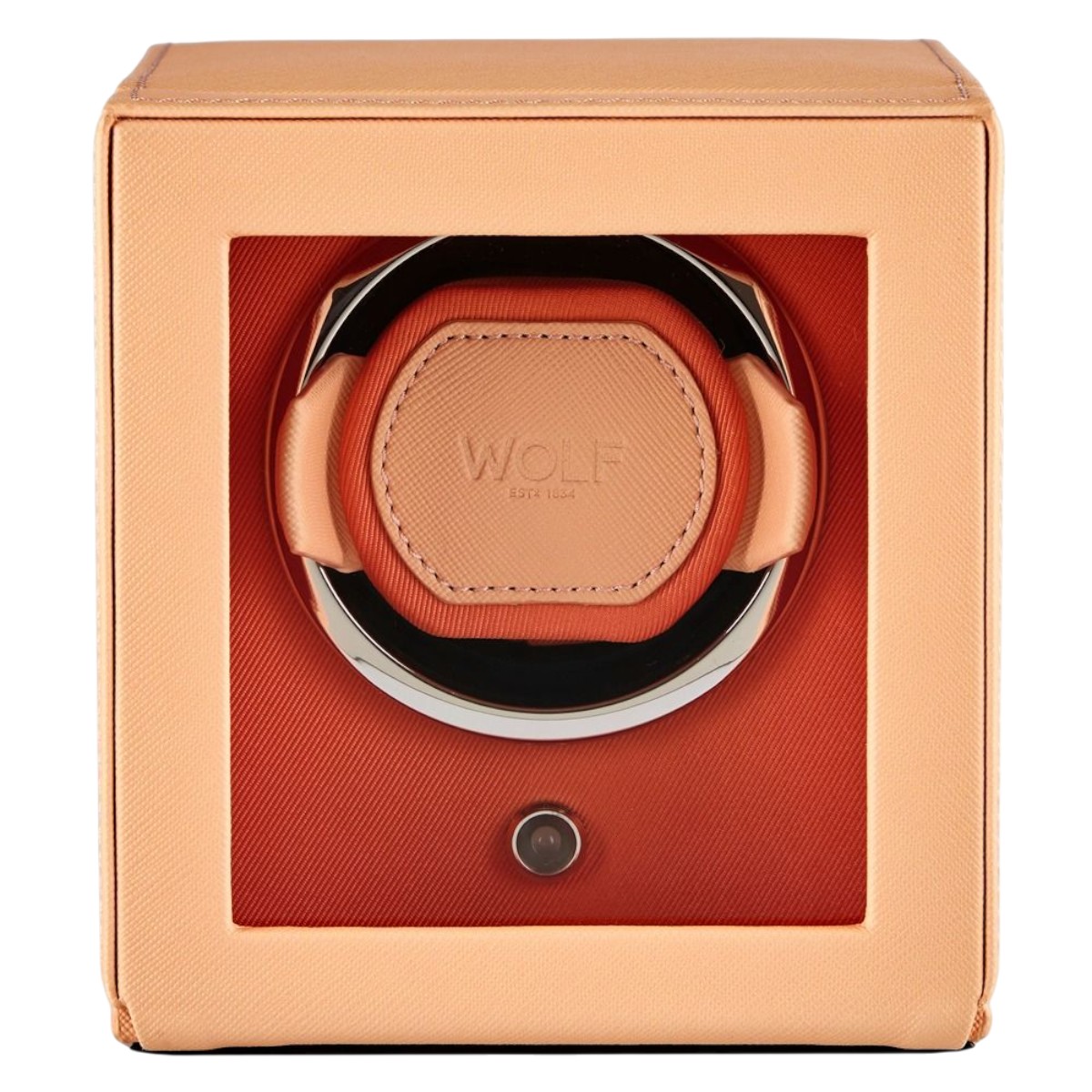 WOLF Cub Single Watch Winder With Cover, Seltzer Peach and Orange