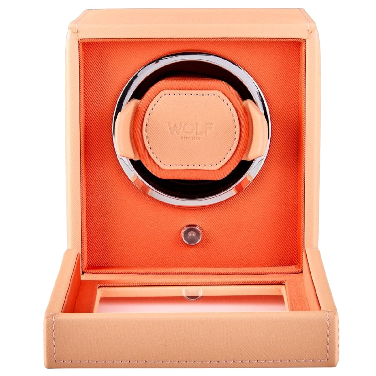 WOLF Cub Single Watch Winder With Cover, Seltzer Peach and Orange