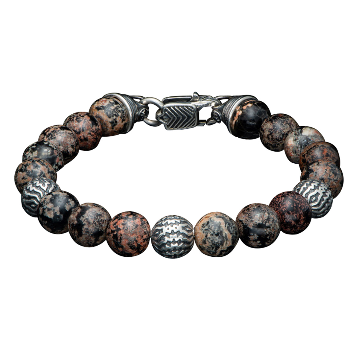 William Henry Men's Seaside Red Obsidian Beaded Bracelet in Sterling Silver