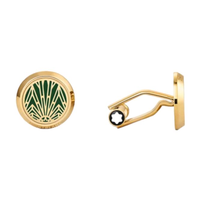 ★MONTBLANC★ カフリンクス オーバル ロゴ グリーン ゴールド Montblanc The Origin Collection Meisterstuck Cufflinks, Green