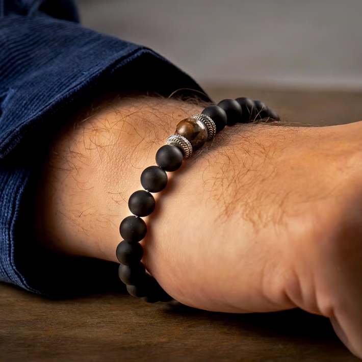 William Henry Clan Sterling Silver Beaded Bracelet, Large