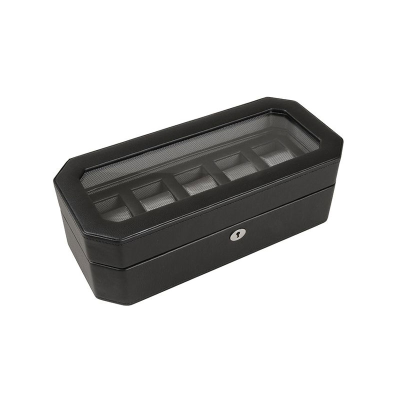 WOLF Windsor 5 Piece Watch Box, Black and Grey