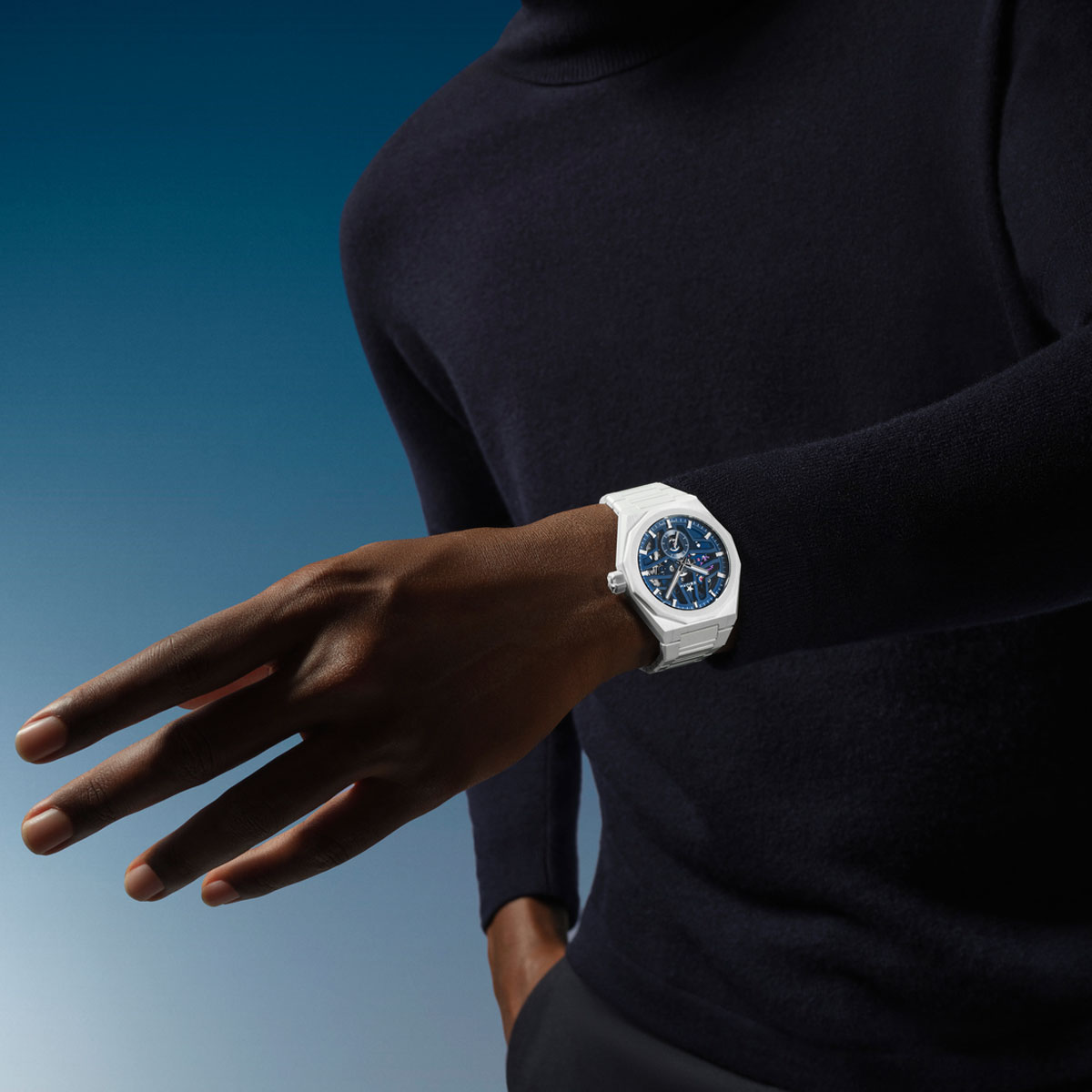 Zenith Defy Skyline Skeleton White Ceramic 41mm Watch, Blue Open Dial