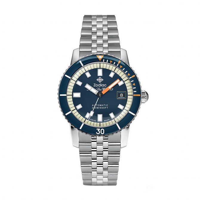 Zodiac Super Sea Wolf Automatic Stainless Steel 40mm Watch, Navy and White Dial