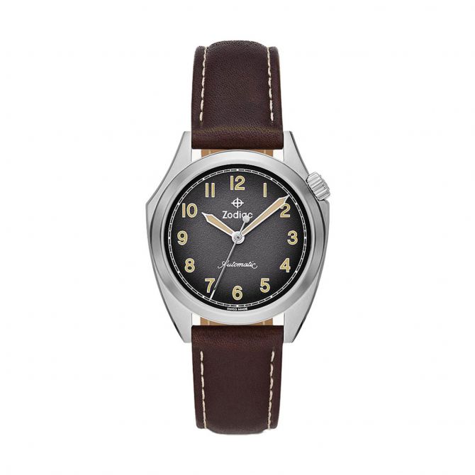 Zodiac Olympus STP 1-11 Swiss Automatic Three Hand 40mm Watch, Grey Dial