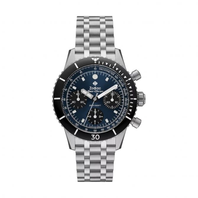 Zodiac Sea-Chron Automatic Stainless Steel 42 mm Watch, Blue Dial