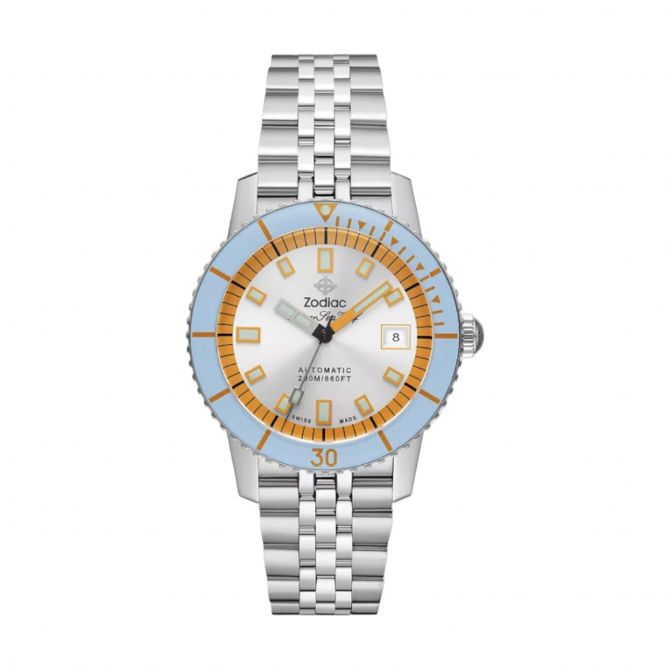 Zodiac Super Sea Wolf Compression Diver Automatic Stainless Steel 40mm Men's Watch, Silver Dial