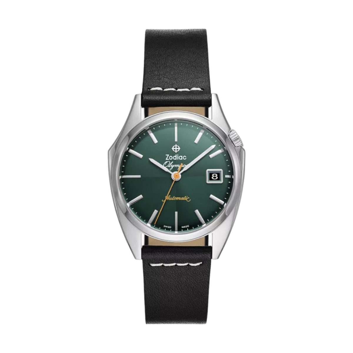 Zodiac Olympos Automatic Leather 37 mm Watch, Green Dial