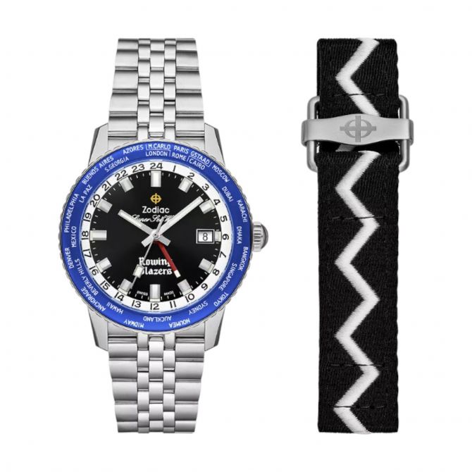 Zodiac x Rowing Blazers Super Sea Wolf GMT World Time Automatic 40mm Watch, Black and White Dial