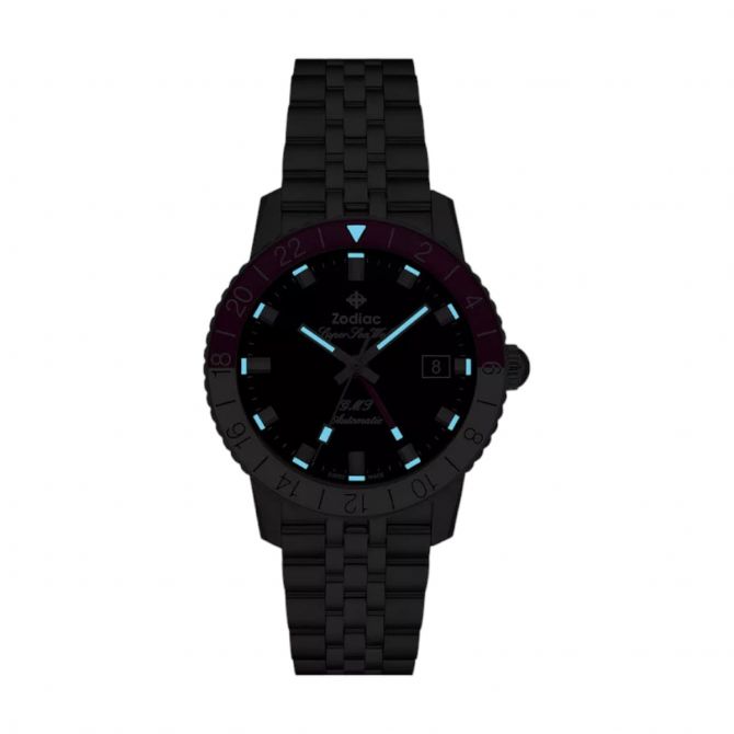 オサフ Super Sea Wolf GMT Automatic 40mm Men's Watch, Black Dial