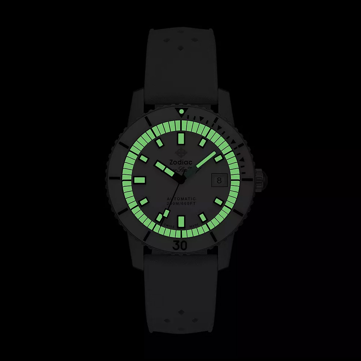 Zodiac Super Sea Wolf Compression Diver White & Seafoam 40 mm Watch, Rubber Strap