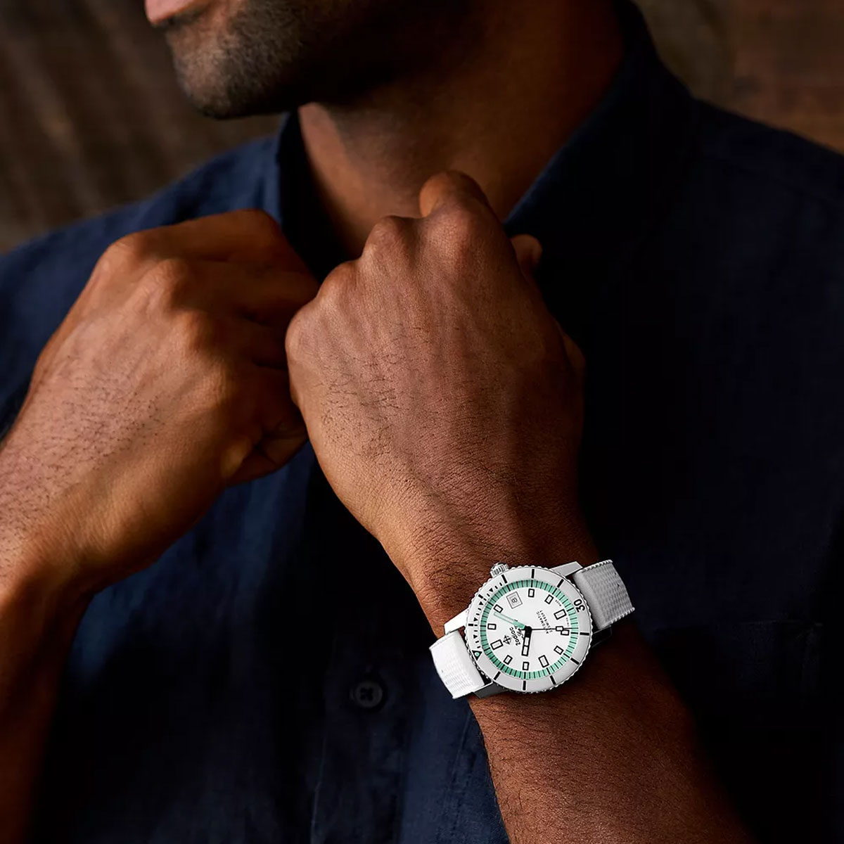 Zodiac Super Sea Wolf Compression Diver White & Seafoam 40 mm Watch, Rubber Strap