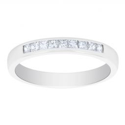 14K White Gold Channel Set Princess Cut Diamond Wedding Band, 0.25cttw