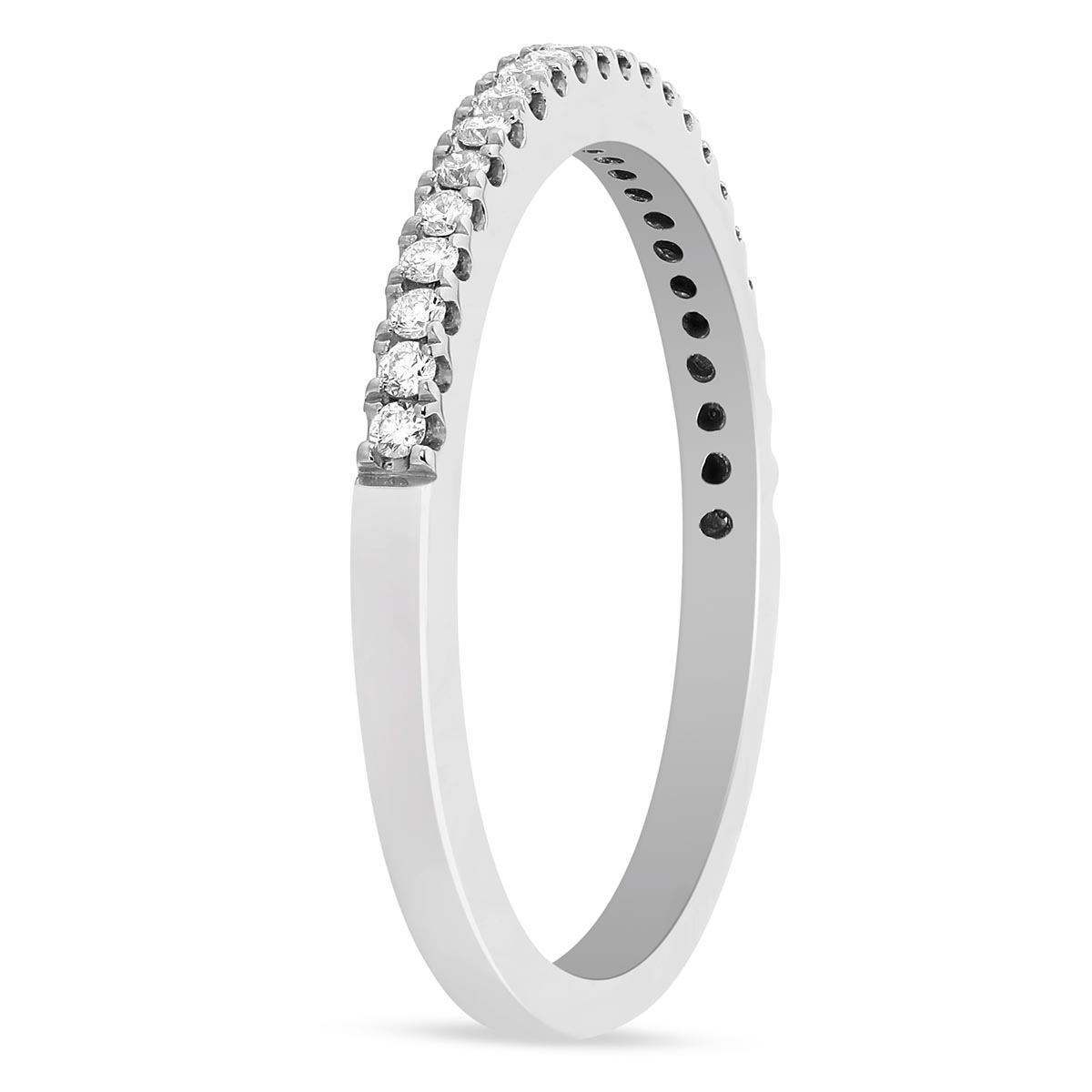 White Gold Diamond Shared Prong Wedding Band, 0.16aptw