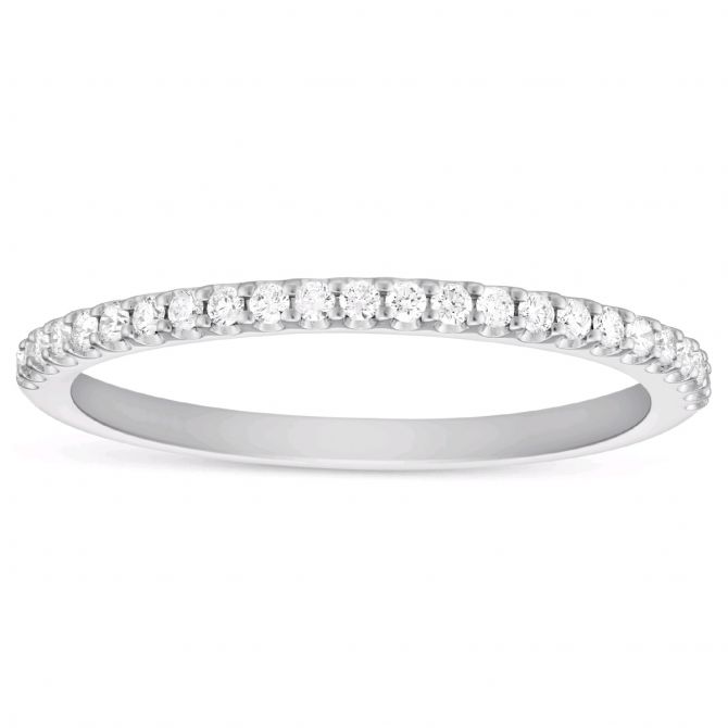 14K White Gold Diamond Pave Shared Prong Wedding Band