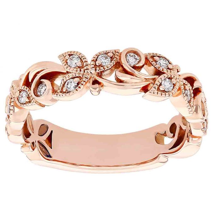 ArtCarved Florence Vintage Diamond Scrollwork Wedding Band in Rose Gold